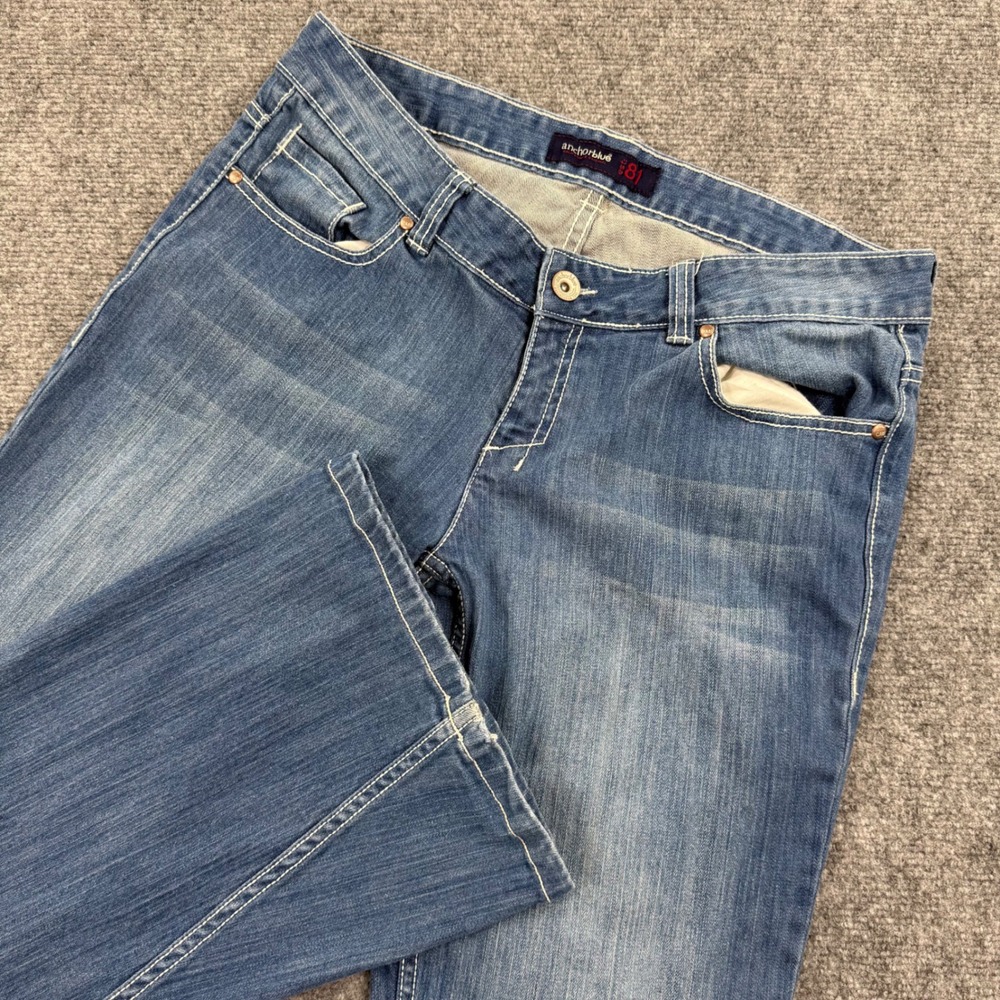 Anchor Blue Twisted Flare Jeans Size‎ 13 Blue Low Rise Contrast Stitch Women's